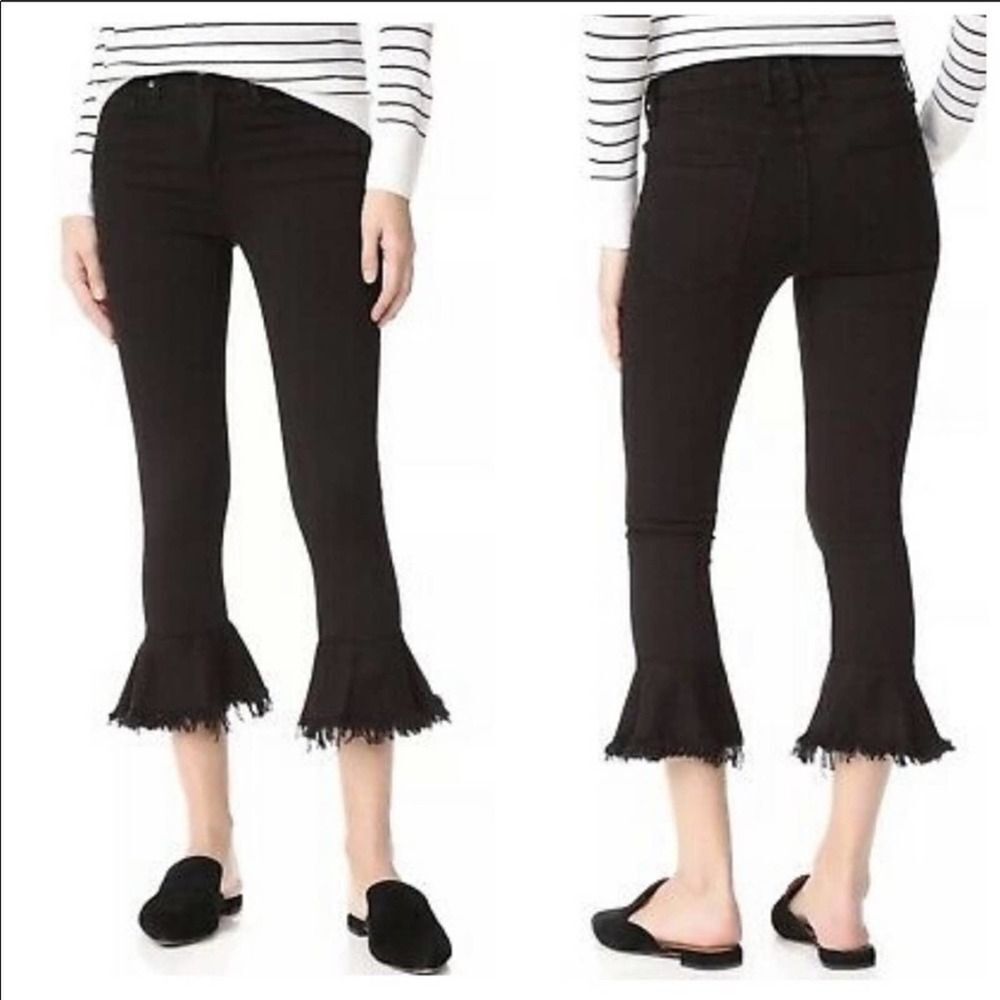 McGuire Bohemia Ruffle Kick Flare Cropped Jeans Size 28 Skinny Pants Black